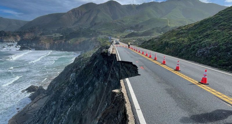 Part of California's Highway 1 crumbles into ocean, authorities escort cars around