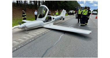 Small plane makes emergency landing on NC highway, clipping 2 vehicles