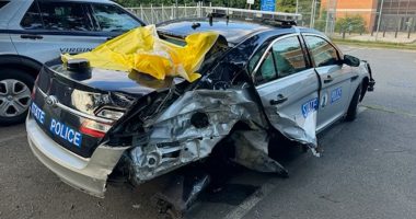 Virginia State Police vehicle hit by impaired driver while trooper conducts stop for separate DUI